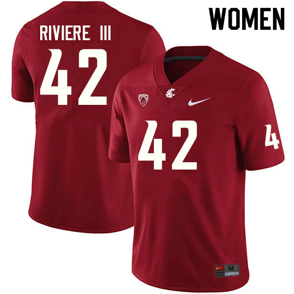 Women #42 Billy Riviere III Washington State Cougars College Football Jerseys Sale-Crimson - Click Image to Close